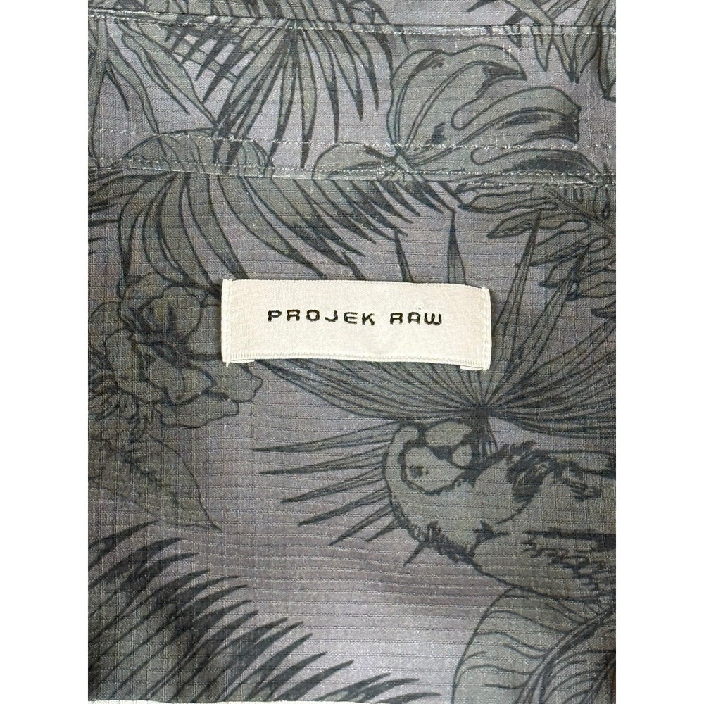 Projek Raw Mens XXL Tropical Parrot Print Button Up Shirt Gray Short Sleeve - Picture 3 of 10